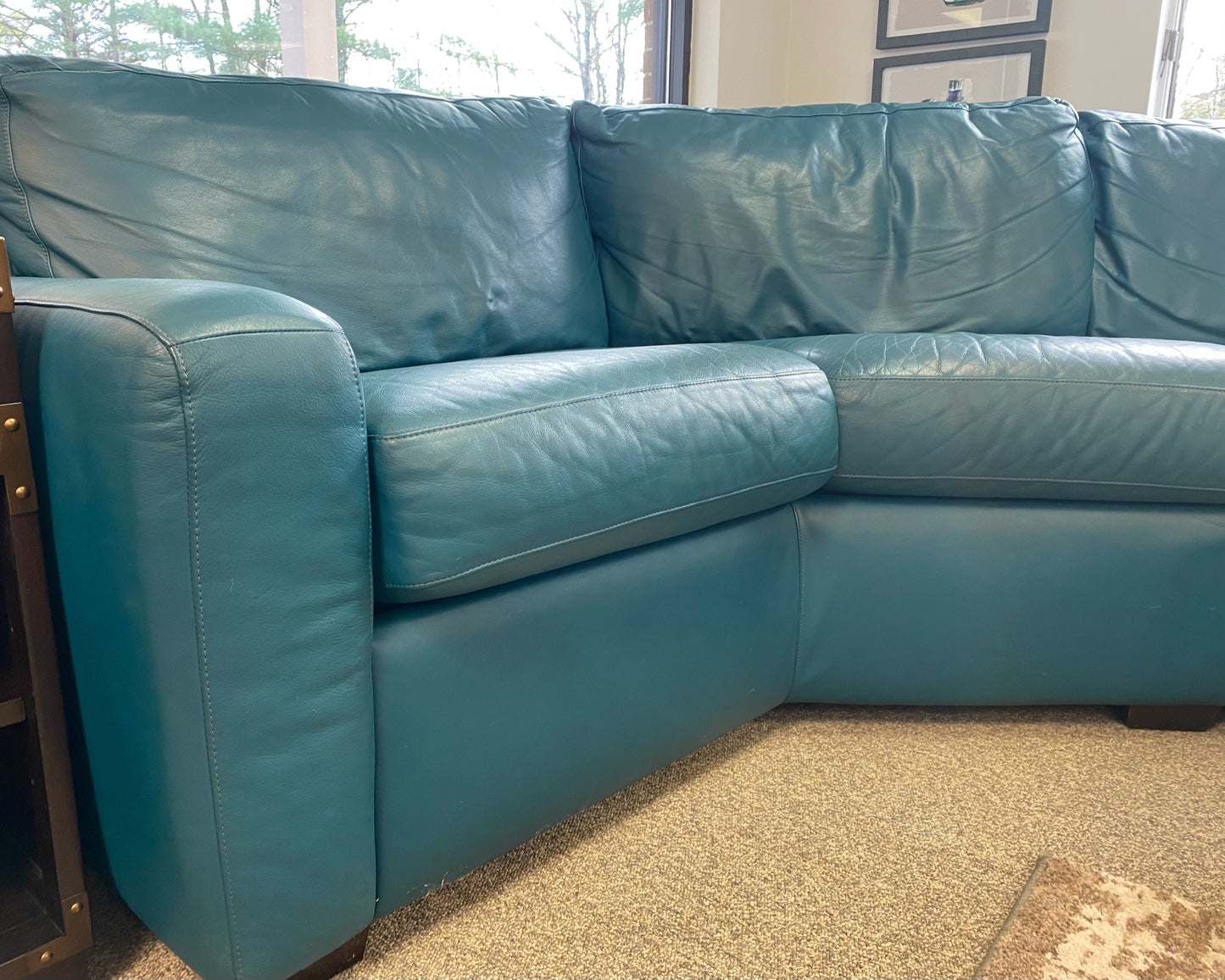 American Leather' Lisben' Wedge 2 Piece Teal Leather Sectional