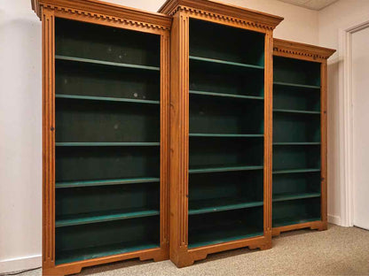 Three Piece Bookcase in Pine with Green Interior