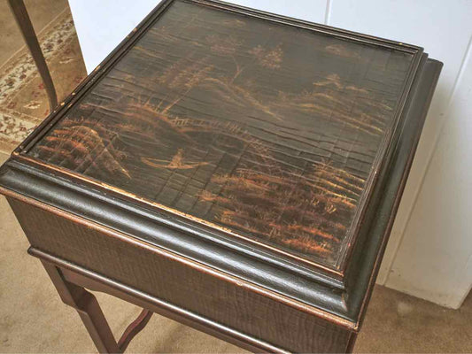 Ethan Allen Black Finish Chinoiserie Style Box On A Stand Accent Table