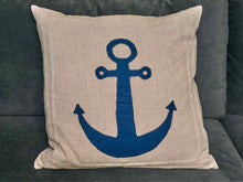 Anchor Indigo Applique Natural Linen Accent Pillow