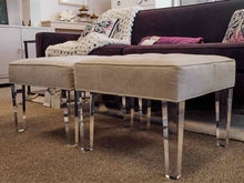 Pair of MG+BW Vanilla Upholstered Ottomans with Acrylic Legs