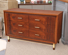 Walnut Mid Century Modern 6 Drawer  Dresser with Brass Accent Handles