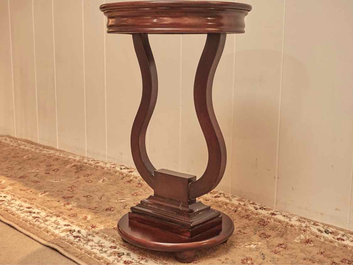 Espresso Finish Round Side Table with Harp Base