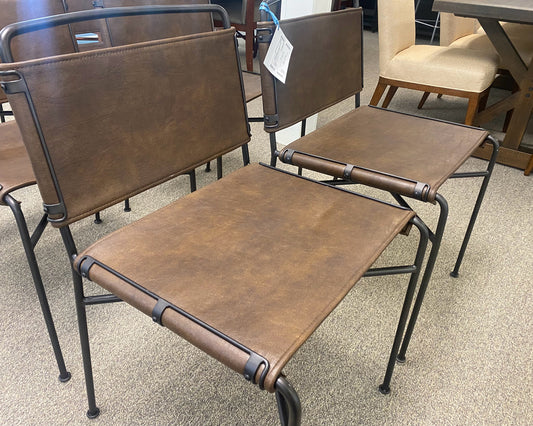 Set Of 6 Four Hands 'Wharton' Dining Chairs in Distressed Brown Leather