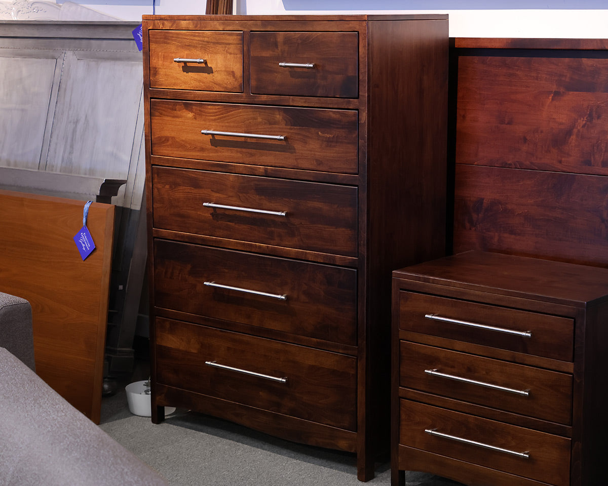 Yutsy Woodworking Six Drawer Chest in Dark Finish with Steel Pulls