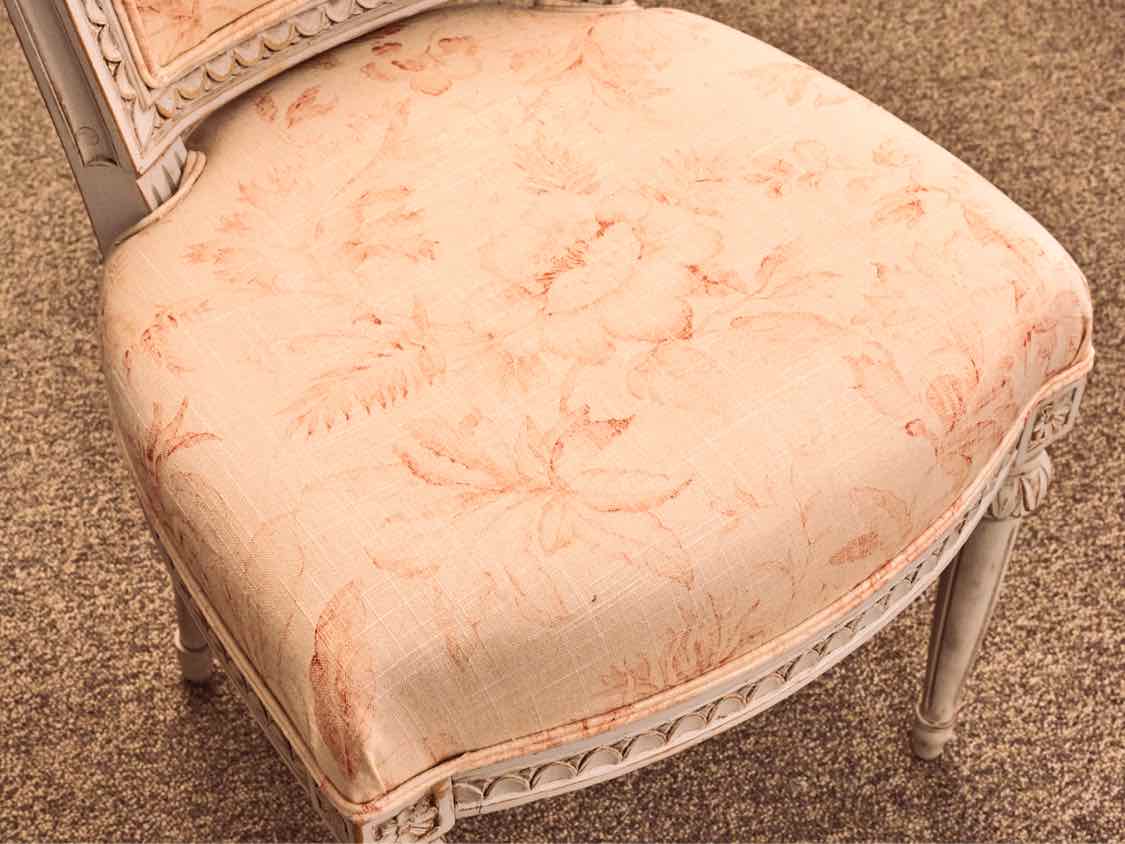 Set of 6 Distressed Cream Finish Dining Chair with  Floral Upholstery