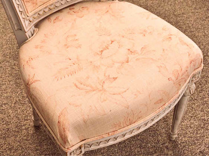 Set of 6 Distressed Cream Finish Dining Chair with  Floral Upholstery