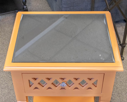 Three Hands Orange Lacquered Side Table with Mirrored Top
