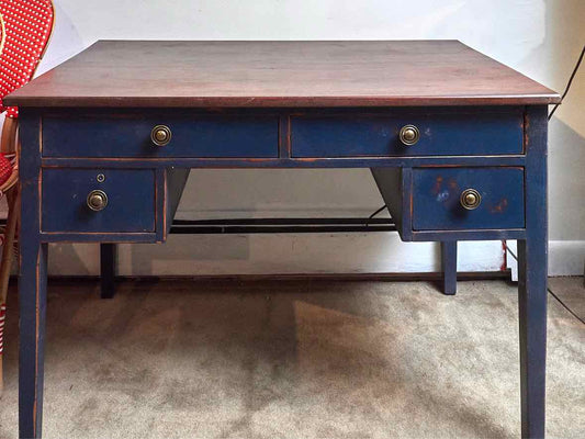 Dark Stained Cherry Top Distressed Blue Finish 4 Drawer Desk