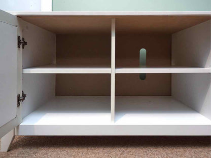 White Media Stand  with 2 Beadboard Doors & Open Storage