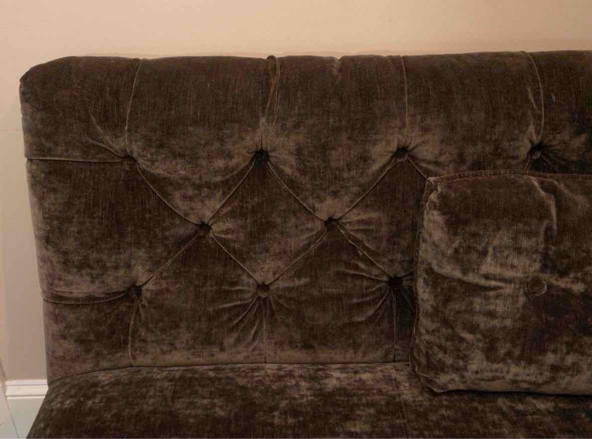 Charcoal Grey Durable Velvet Tufted Back & 2 Toss Pillows Settee