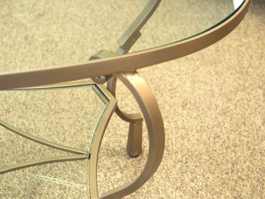 Oval Brass Finish Cocktail Table with Glass Top