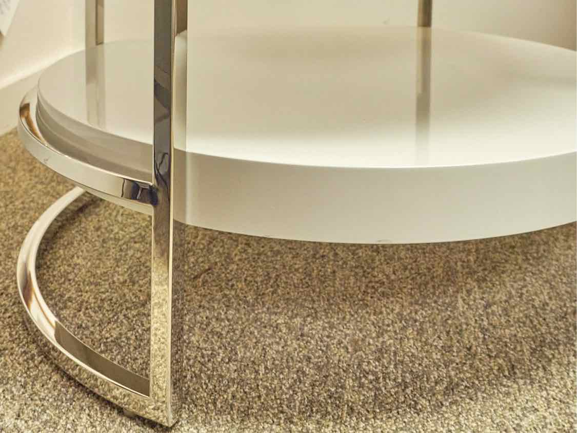 Mitchell Gold + Bob Williams Lawson Round Side Table in White Lacquer & Steel