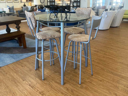 Now Furnishings High Top Glass Table w/ 4 Stools