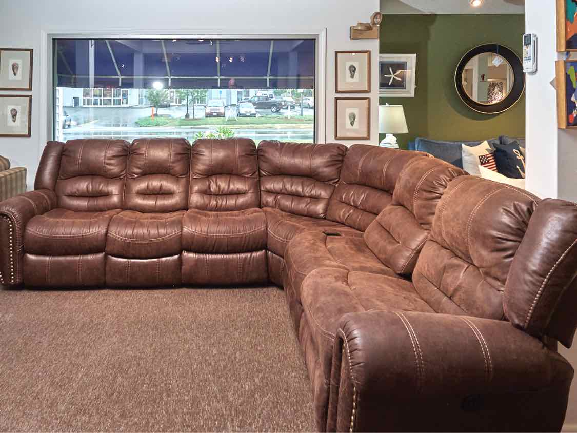 Flexsteel Leather Suede 6 Cushion 3 Power Recliner Sectional