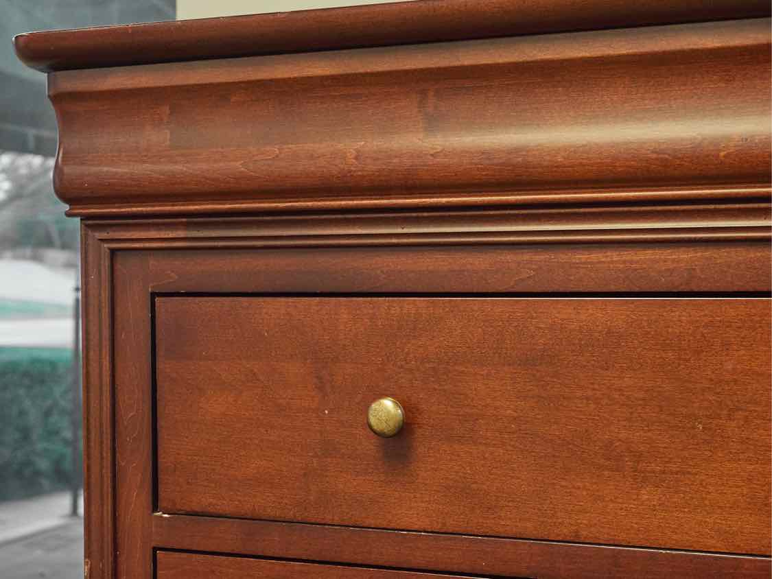 Louis Phillip Style Cherry Finish 7 Drawer Chest with Bronze Finish Knobs