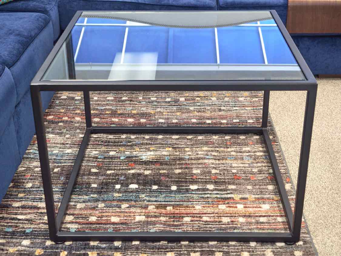 Modern Square Metal Base Cocktail Table W/ Glass Top