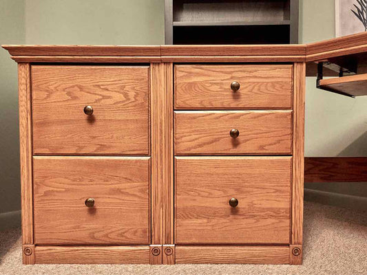 Unfinished Business Oak  Corner Desk with 6 File Drawers
