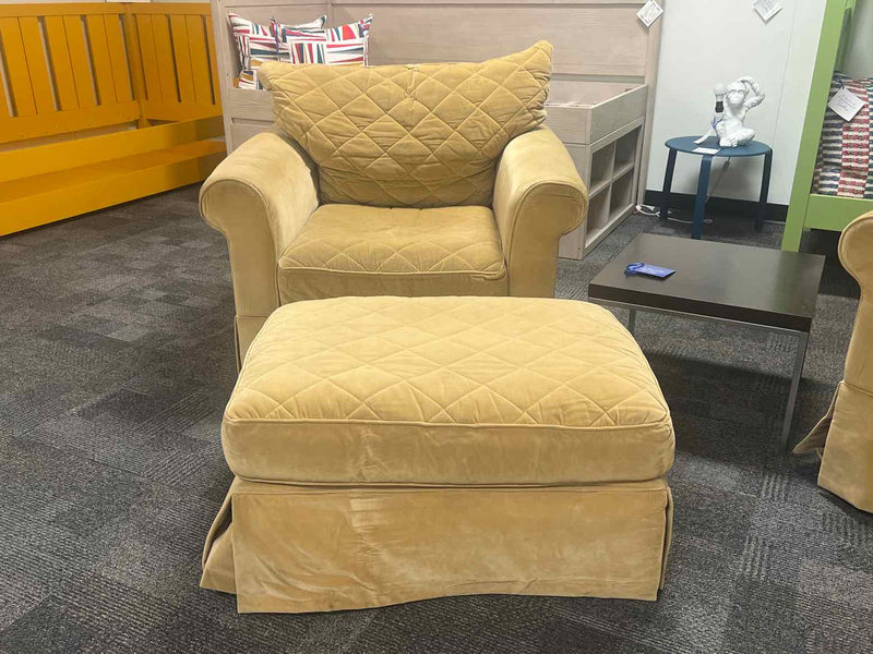 Pair of Deep Gold Club Chairs with Ottoman