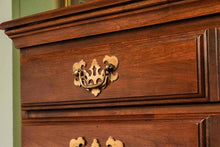 Cherry 3 Over 2 Drawer Chest 0n Chest with Brass Chippendale Pulls