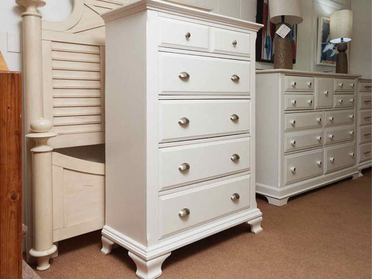 Off White Finsh 5 Drawer Chrome Hardware Chest