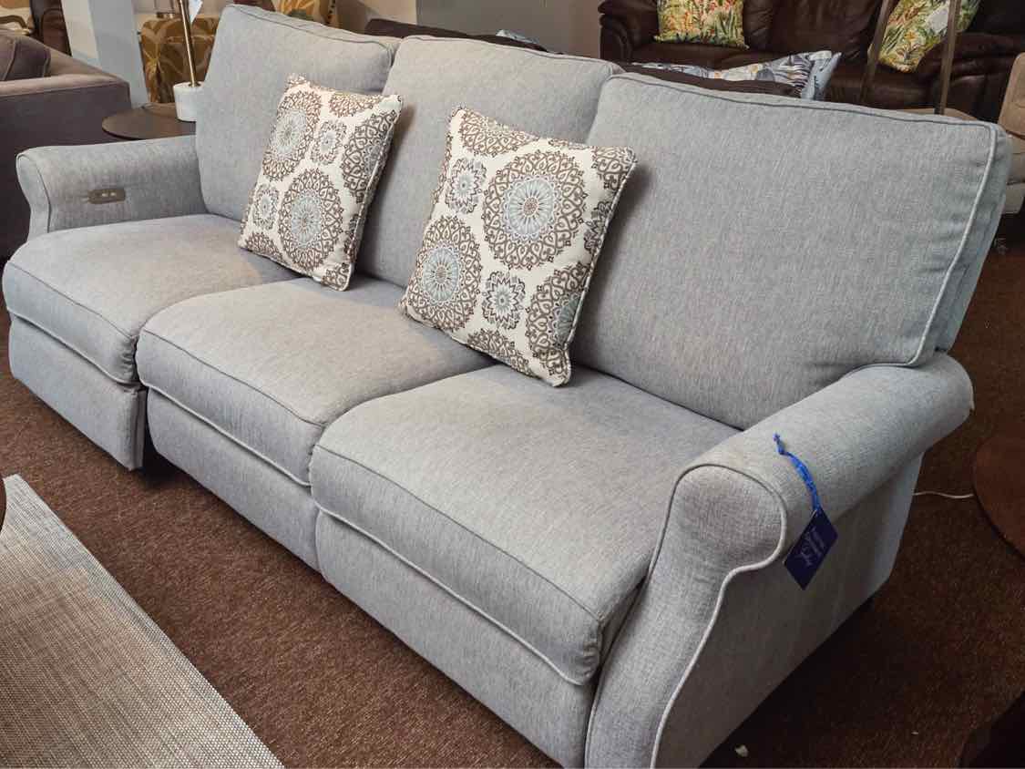 Zhejiang Home Silver Gray Upholstered 3 Cushion 2 Seat Power  Recliner Sofa