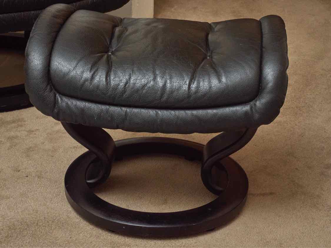 Ekornes Stressless Black Leather Swivel  Recliner & Ottoman