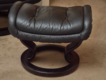 Ekornes Stressless Black Leather Swivel  Recliner & Ottoman