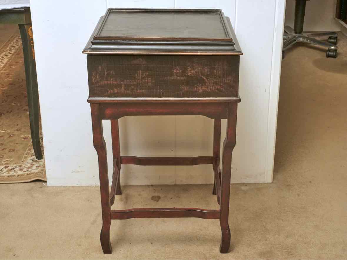 Ethan Allen Black Finish Chinoiserie Style Box On A Stand Accent Table