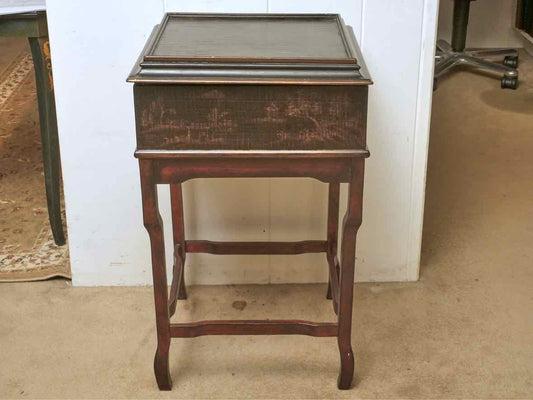 Ethan Allen Black Finish Chinoiserie Style Box On A Stand Accent Table