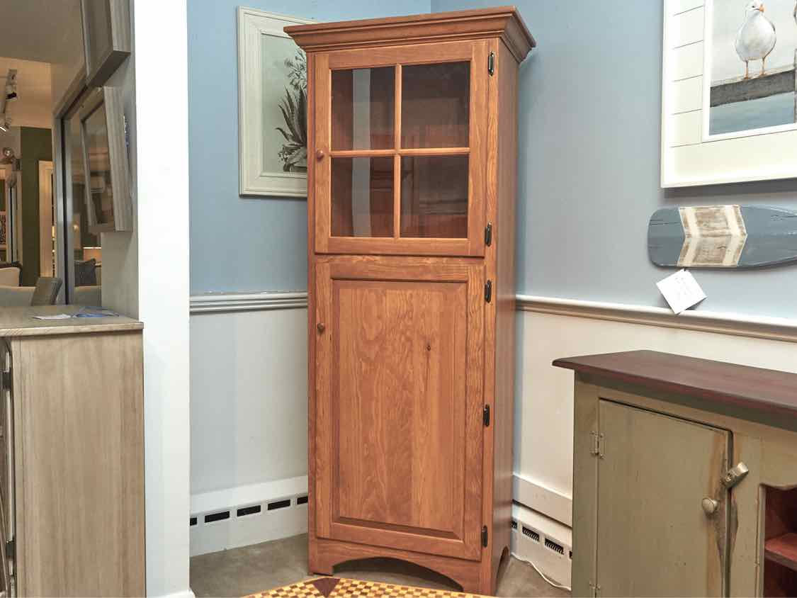 Golden Oak Display Cabinet with Pane Glass door & Wood Door