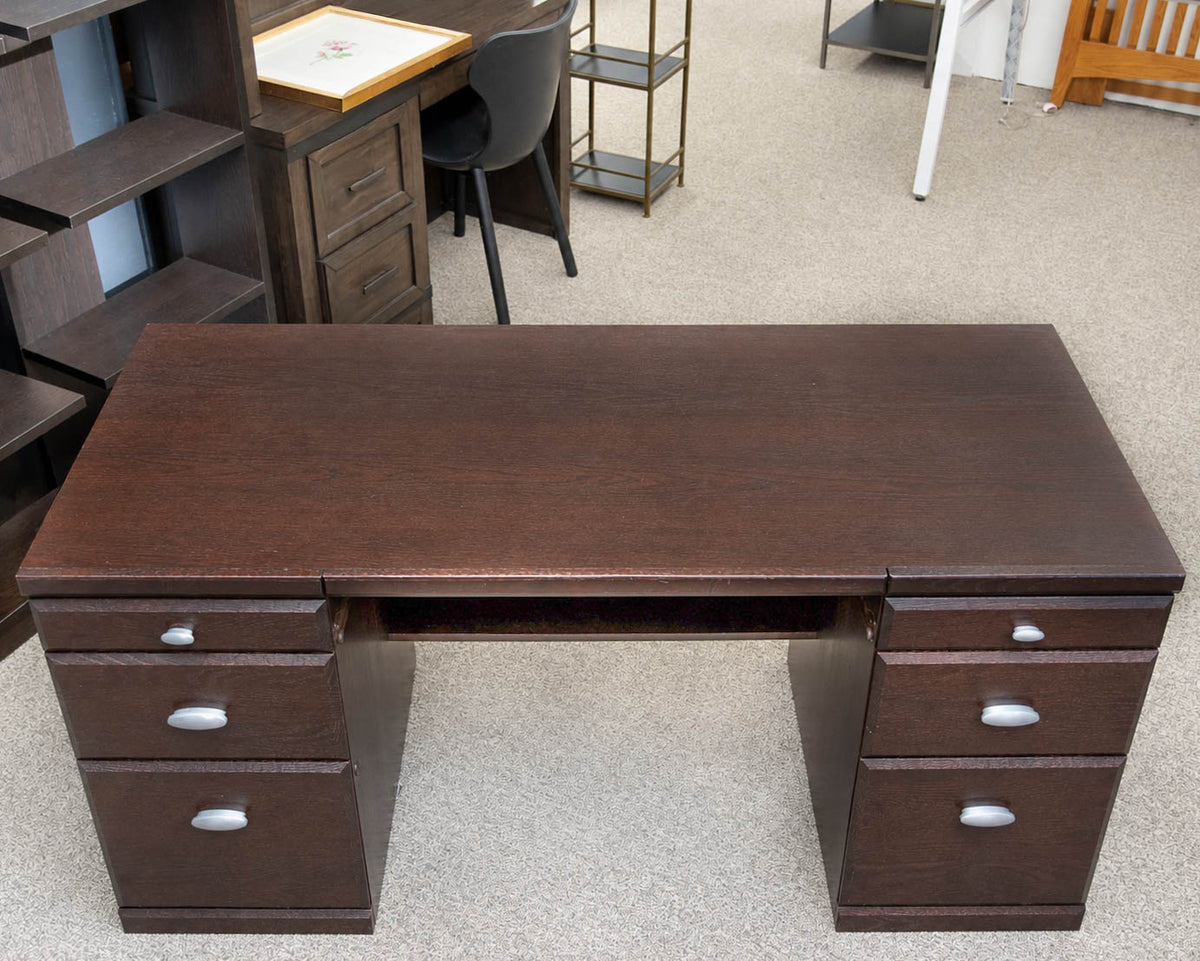 Dark Finish Desk with 6 Drawers