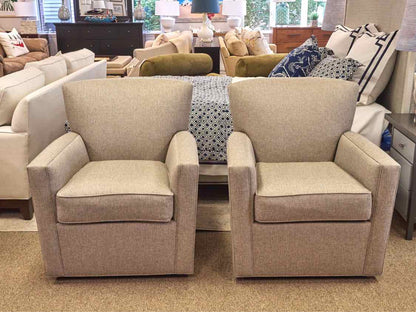 Pair of Ethan Allen 'Turner' Swivel Chairs in Light Gray