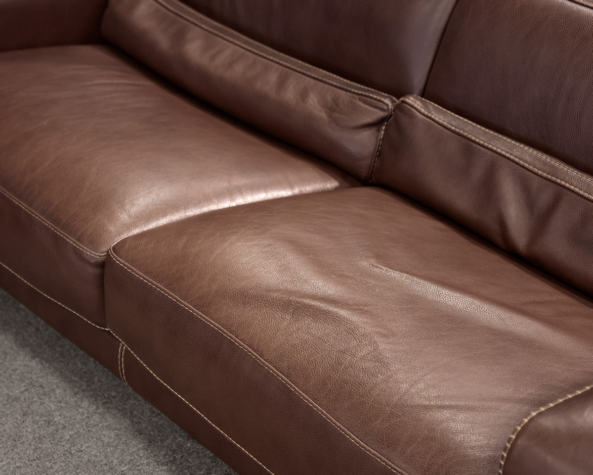 Roche Bobois Two Cushion Chocolate Brown Leather Sofa