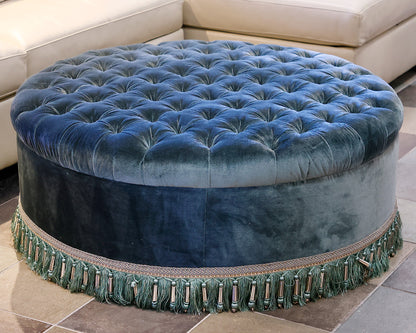 Custom Round Ottoman in Peacock Venetian Silk Velvet