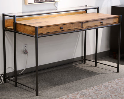 Light Oak Desk With Upper Glass Shelf