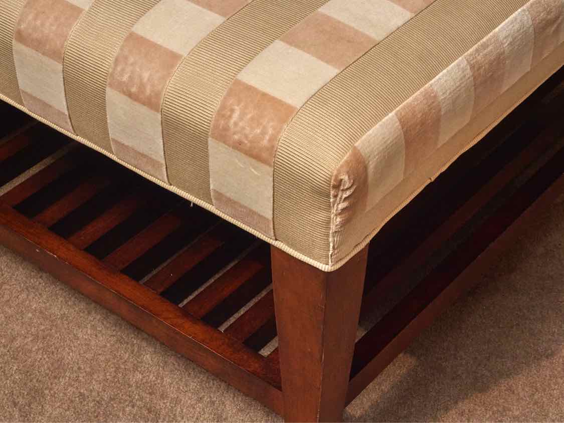 Custom Upholstered In  Ivory,Beige & Taupe Dark Stained Legs  Ottoman