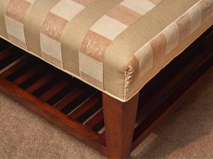 Custom Upholstered In  Ivory,Beige & Taupe Dark Stained Legs  Ottoman