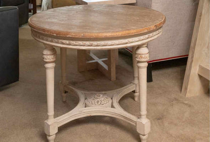 Zentique 'Bence' White Washed Distressed & Carved Side Table