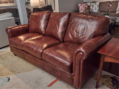Bradington Young Saddle Brown Leather 3 Cushion  Sofa