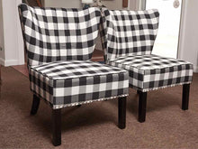 Pair Of  Black & White Buffalo Check Nailhead Trim Chairs