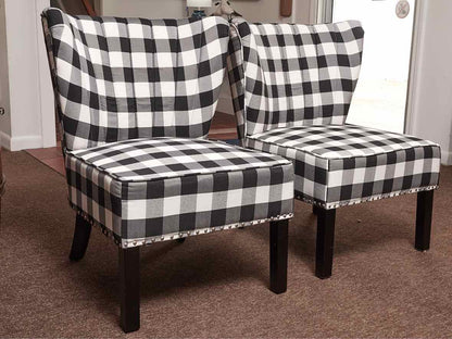 Pair Of  Black & White Buffalo Check Nailhead Trim Chairs