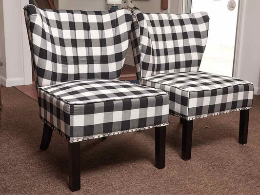 Pair Of  Black & White Buffalo Check Nailhead Trim Chairs