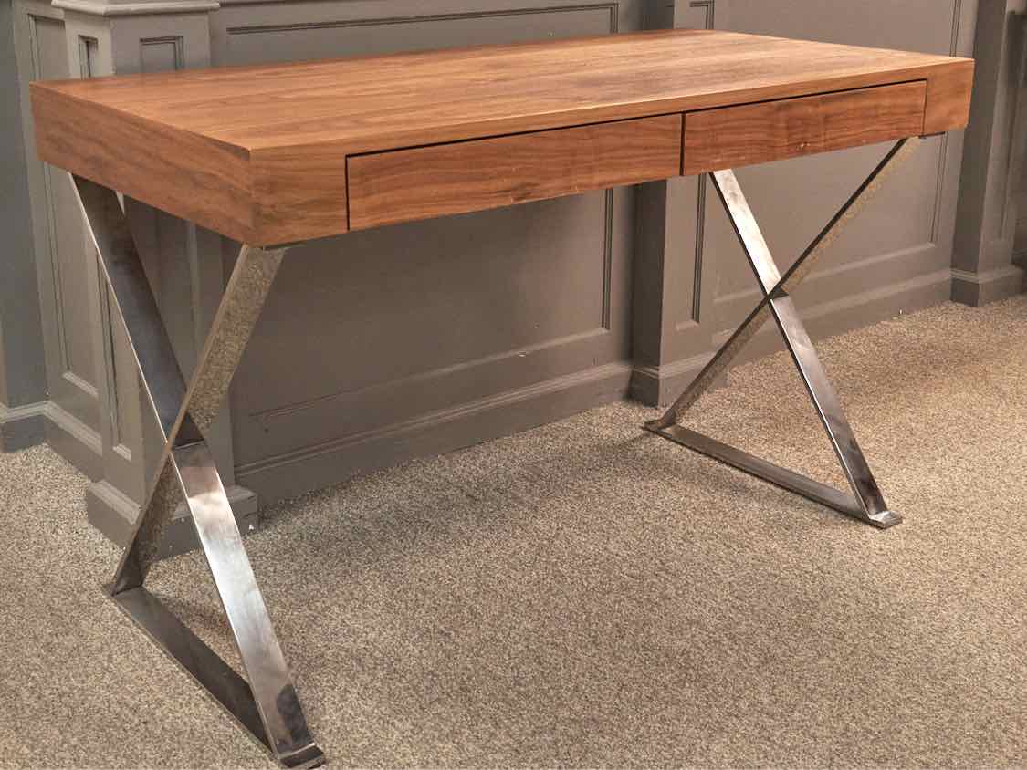 Contemporary Walnut Desk on Chrome Base