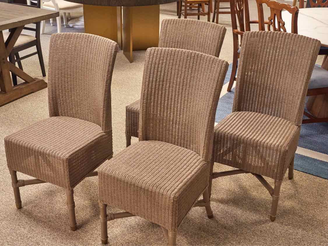 Set of 4 Janus et Cie Taupe Wicker Chairs