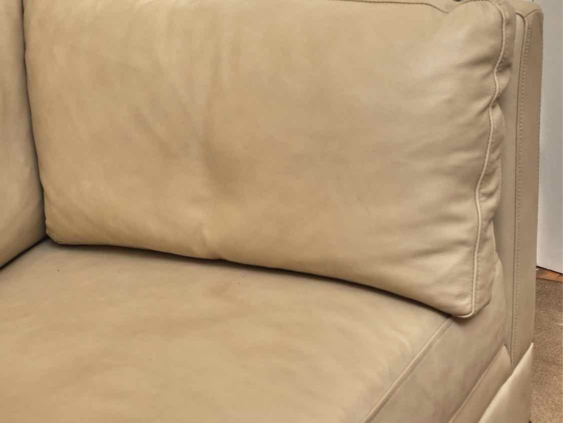 Century Furniture Taupe Leather 3 Cushion  Sofa With Nailhead Trim