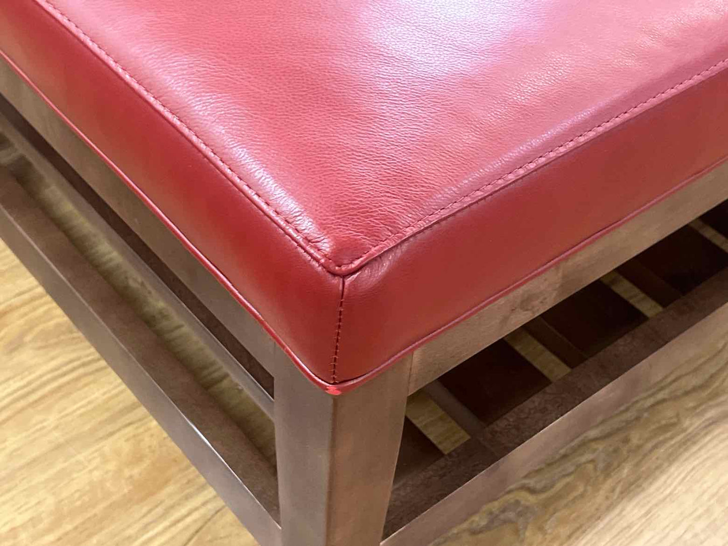 Arhaus Crimson Leather Ottoman