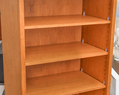 Birch Book Case In Warm Toned Wood & Arch Crown Top W/ Bottom Drawer