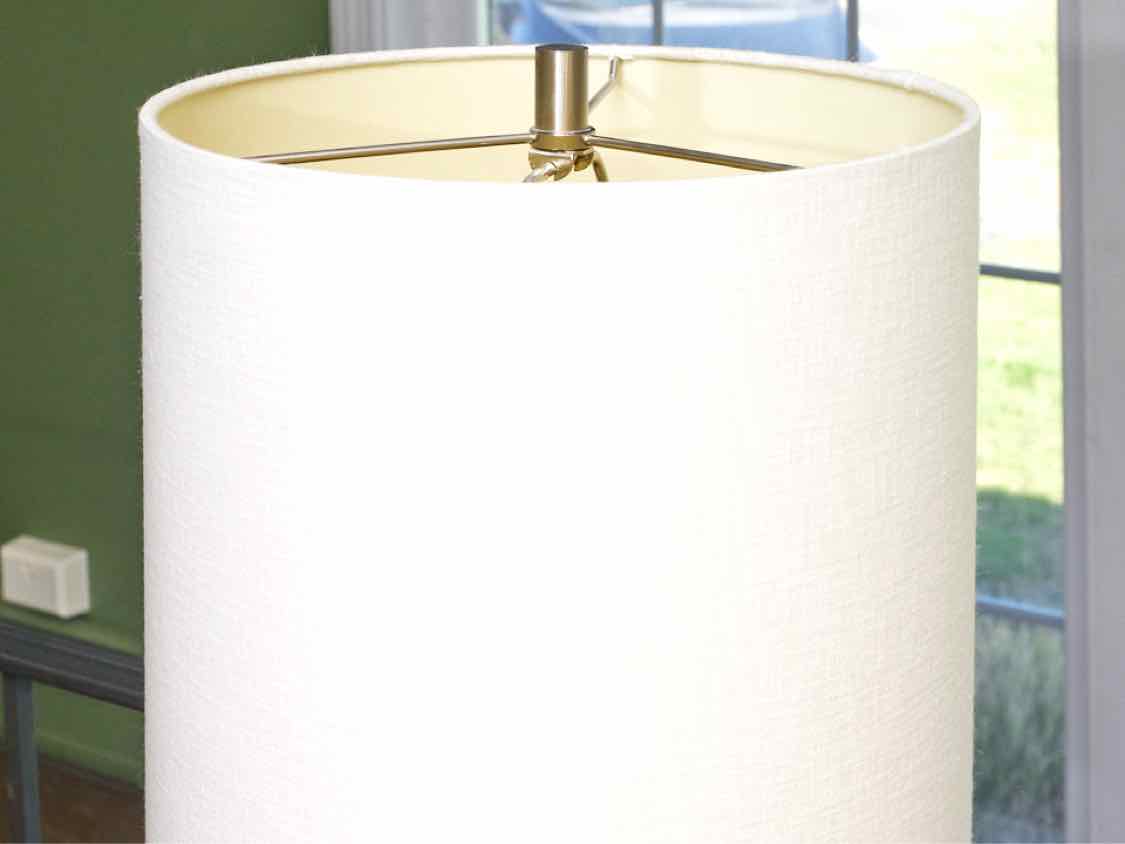 Pair Of Chrome Finish Metal Off White Shade Table Lamps