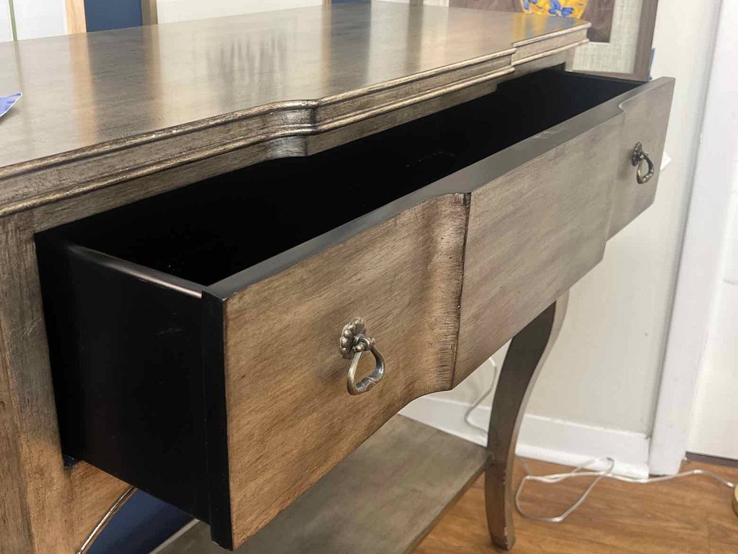 Distressed Metallic Wood Console